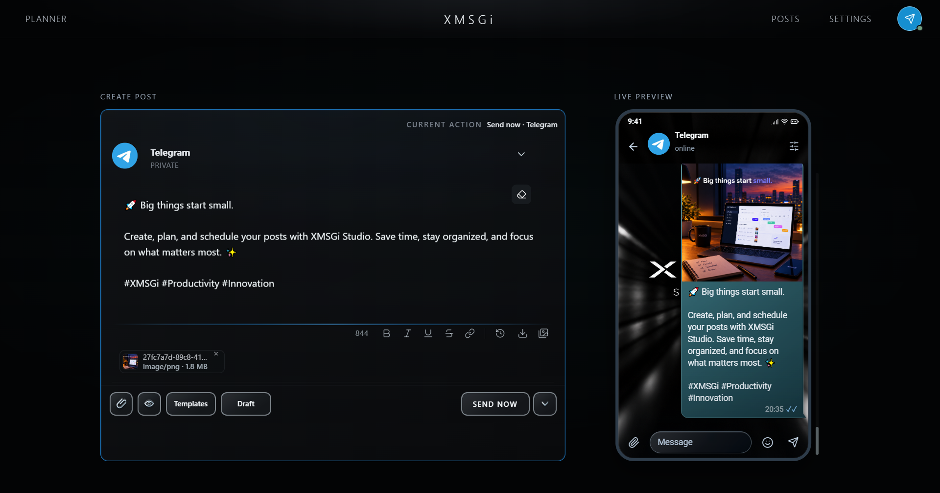 Рабочее пространство XMSGi Studio